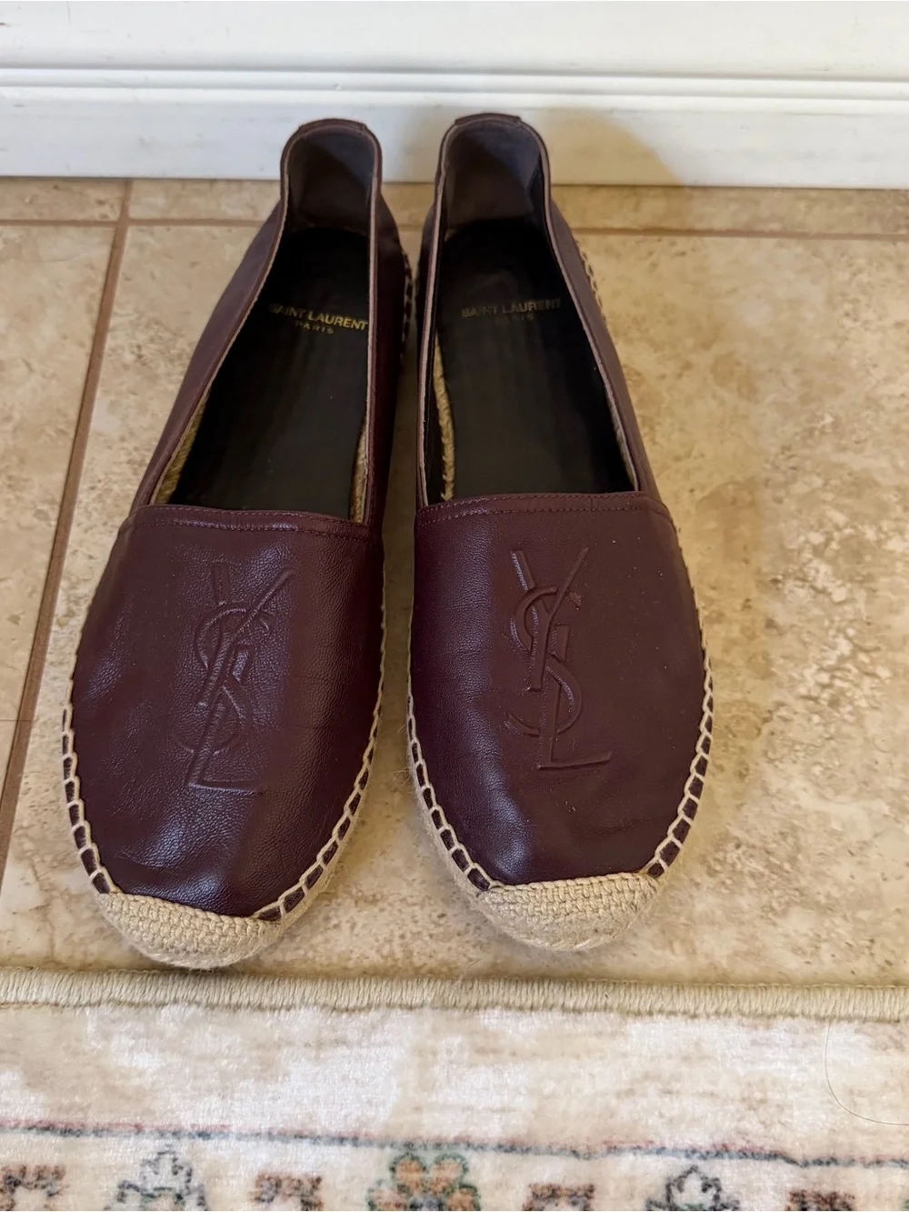 Authentic Saint Laurent Maroon Leather Espadrille Flats size 38